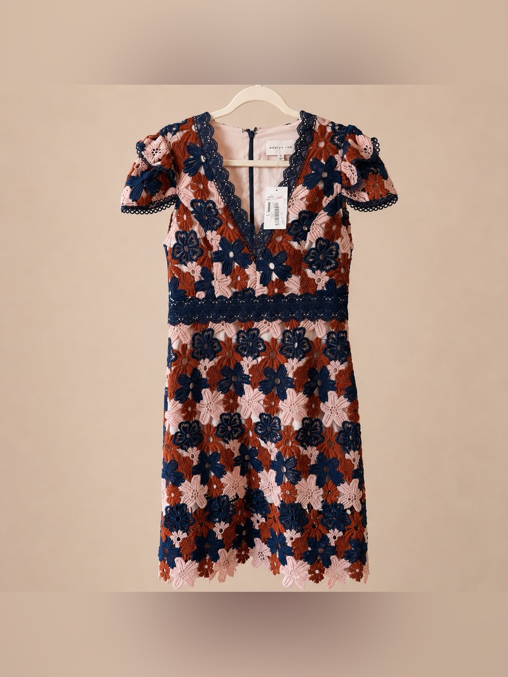NWT Adelyn Rae 3D Floral Lace Midi Dress Navy Blush Rust Size M
